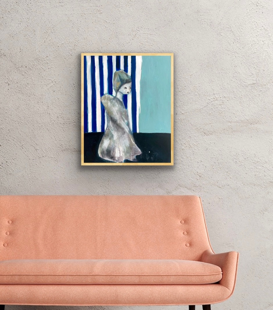 Akrylmålnning Inre rum i blå färger av konstnären karolina Palmér. Harmonisk konst med svenskt design. Original konst som är unik.