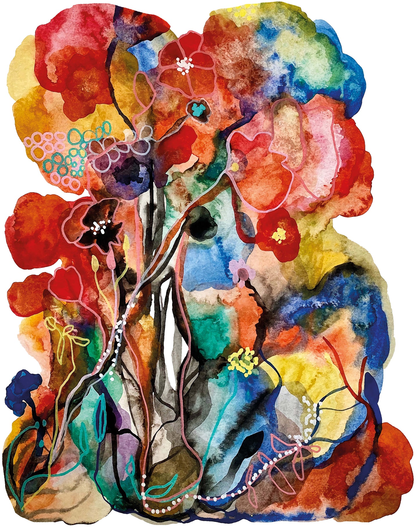 Poster Livskraft. Färgstark poster med blomstermotiv av konstnären Karolina Palmér.