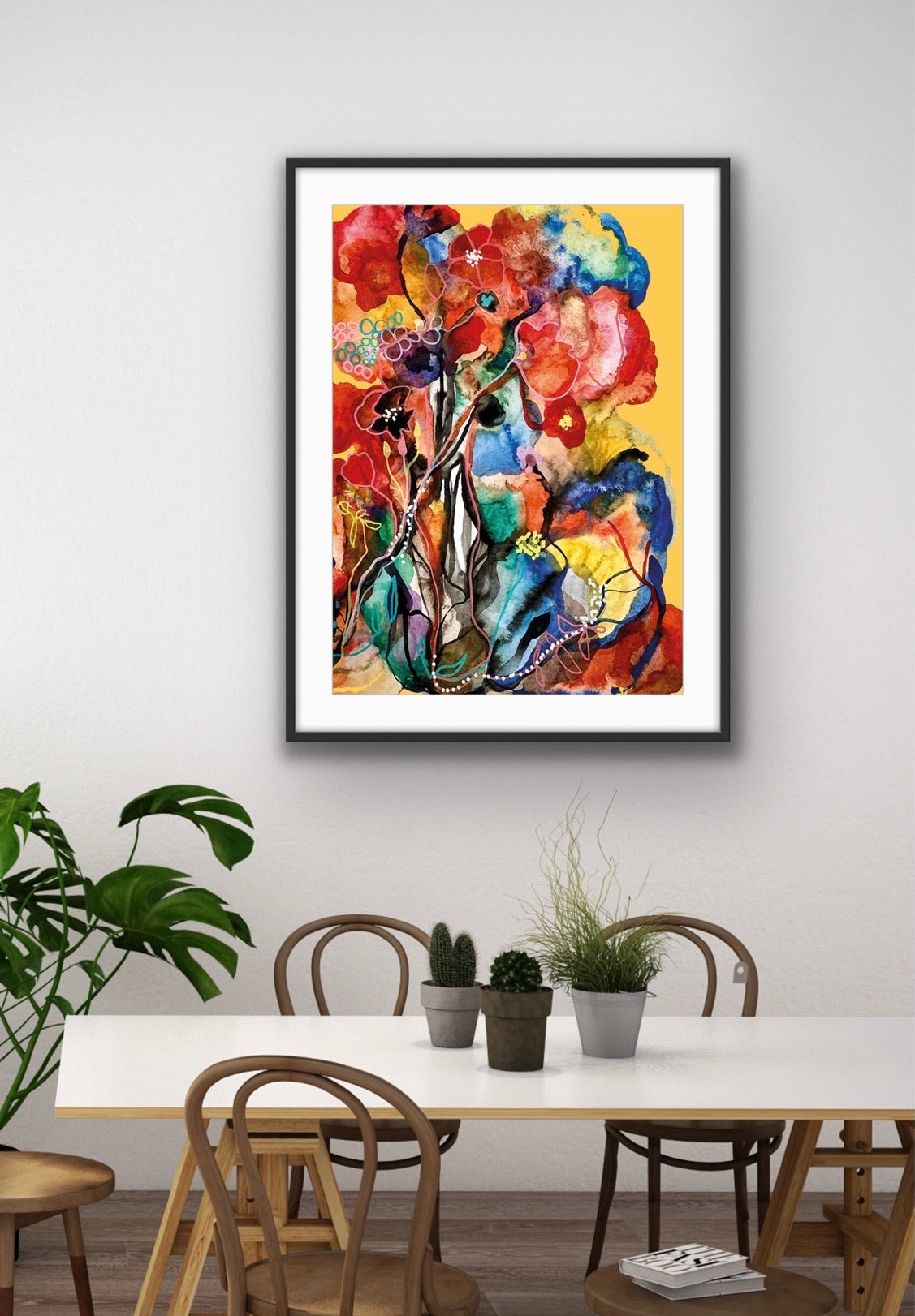 Miljöbild Happy. Färgglad poster av konstnären Karolina Palmér.