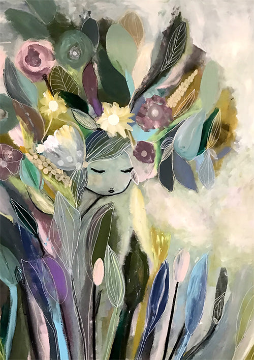 Oh my garden. Poster av Karolina Palmér. Figurativt motiv i lugna toner, Mått 50*70 cm.