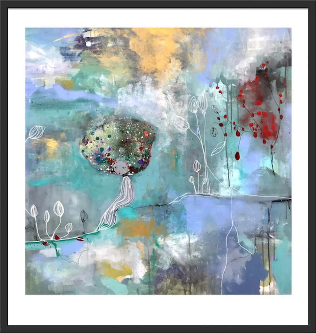 Fine art print av den svenska konstnären Karolina Palmér i måttet 40*40 cm. Harmoniskt motiv i blågröna toner.