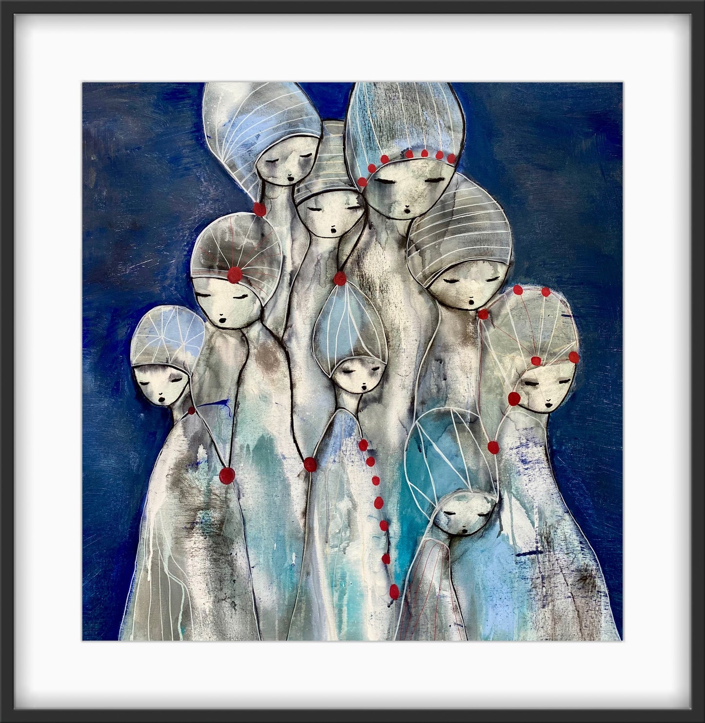 Poster Kraften av konstnären Karolina Palmér. Figurativt motiv i blått. Mått 50*50 cm.