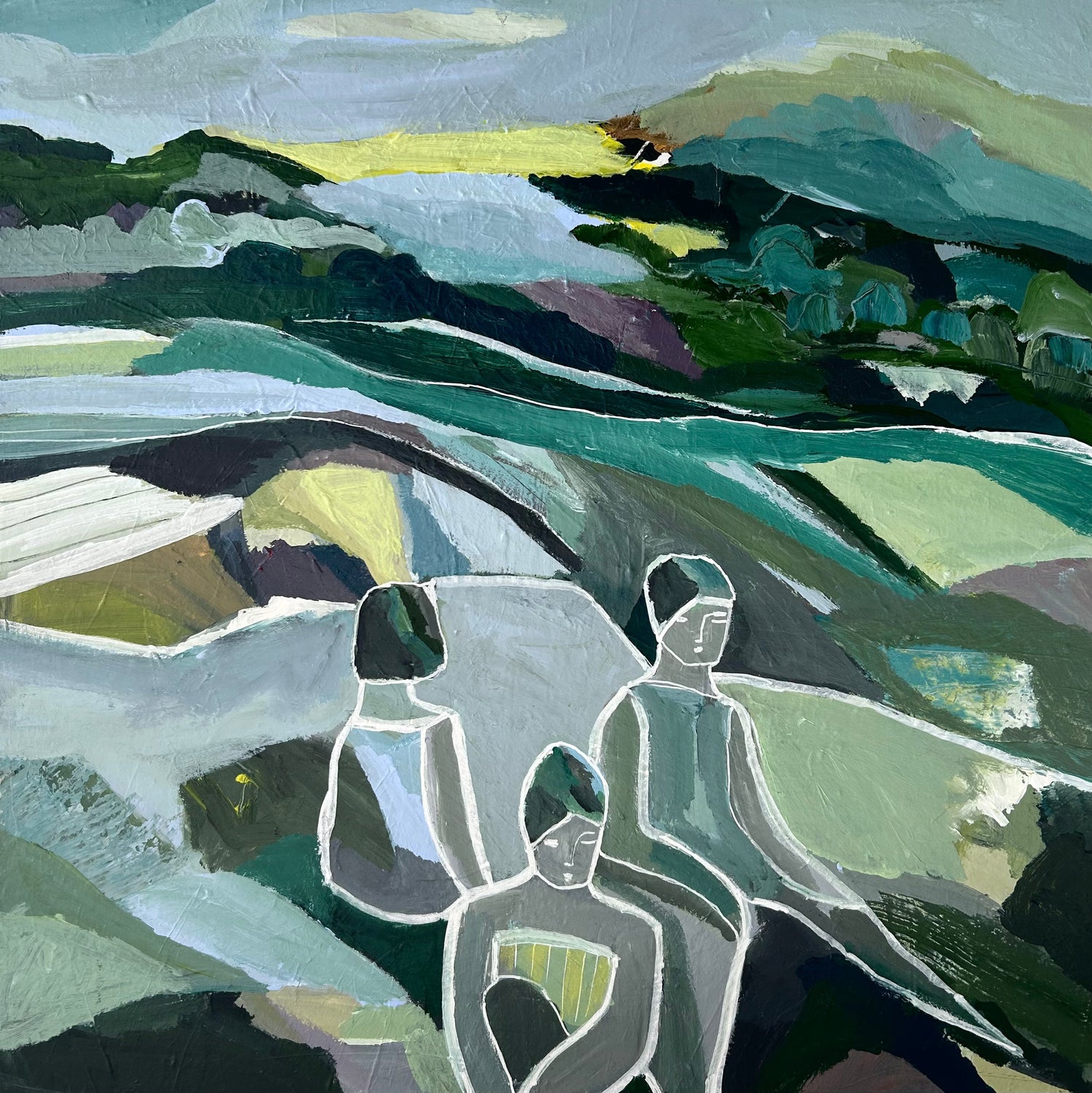 Kraftplats- måleri i gult och blått