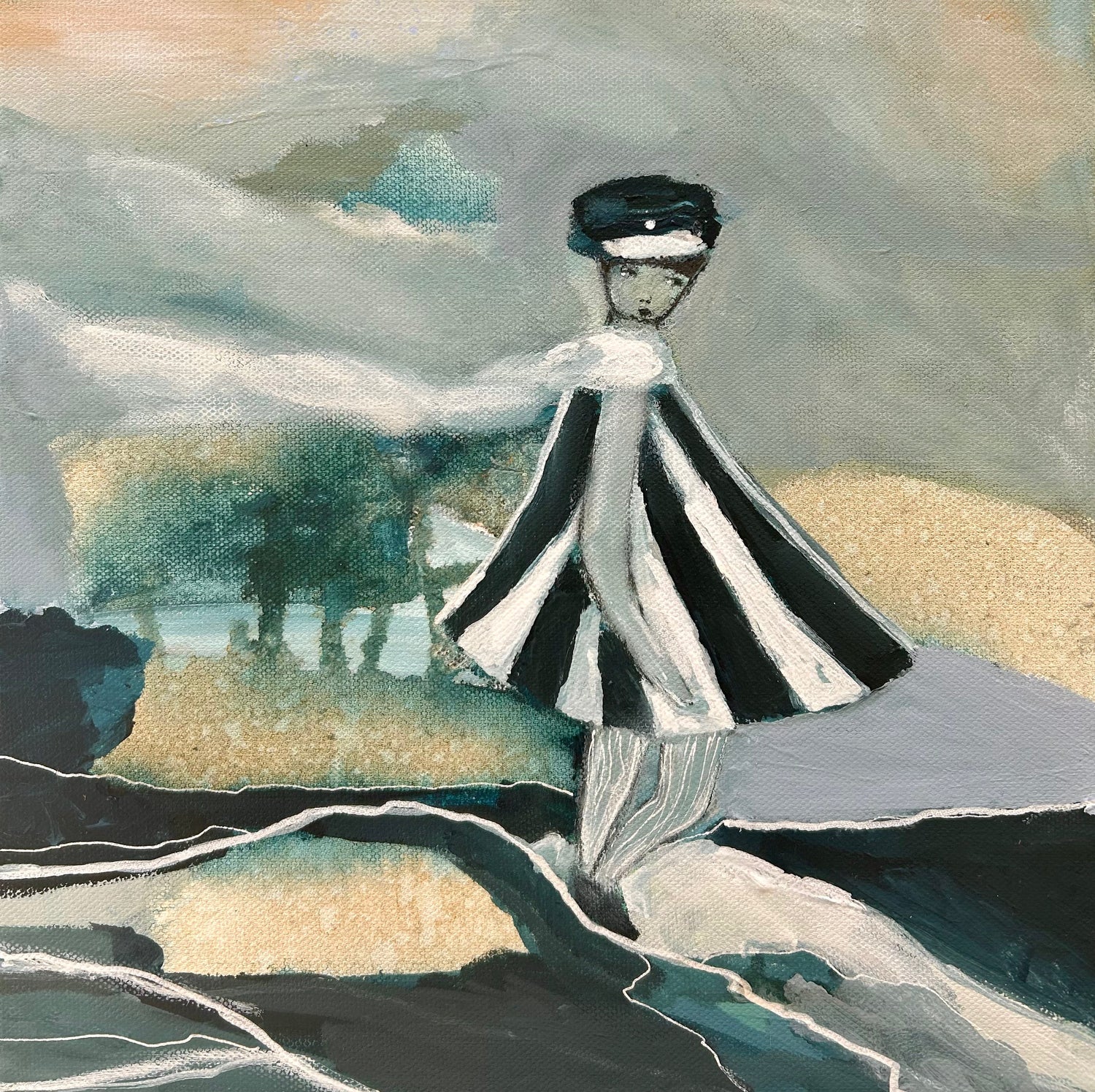 Kraftplats- måleri i gult och blått