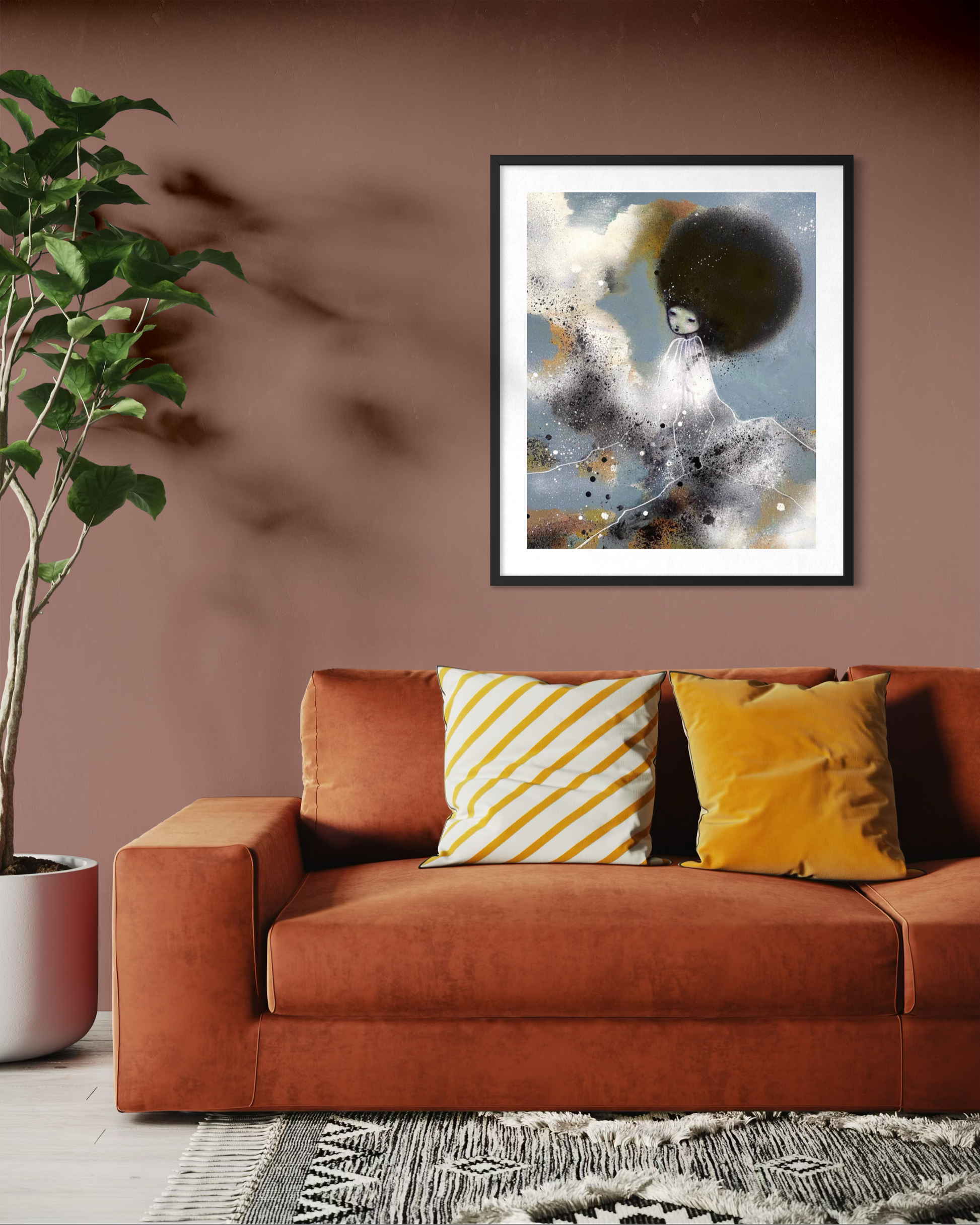 Fine art print  ”Inom mig ” i numrerad upplaga i harmonisk interiör av konstnären Karolina Palmér. 