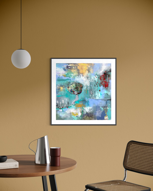 Fine art print  ”Silence is golden ” i harmonisk interiör av konstnären Karolina Palmér. 