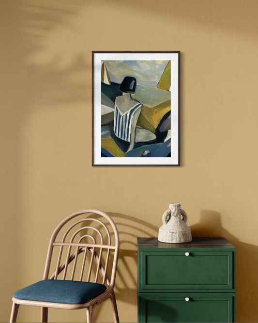 Poster ”Kraftplats ” i harmonisk hallinteriör av konstnären Karolina Palmér. 