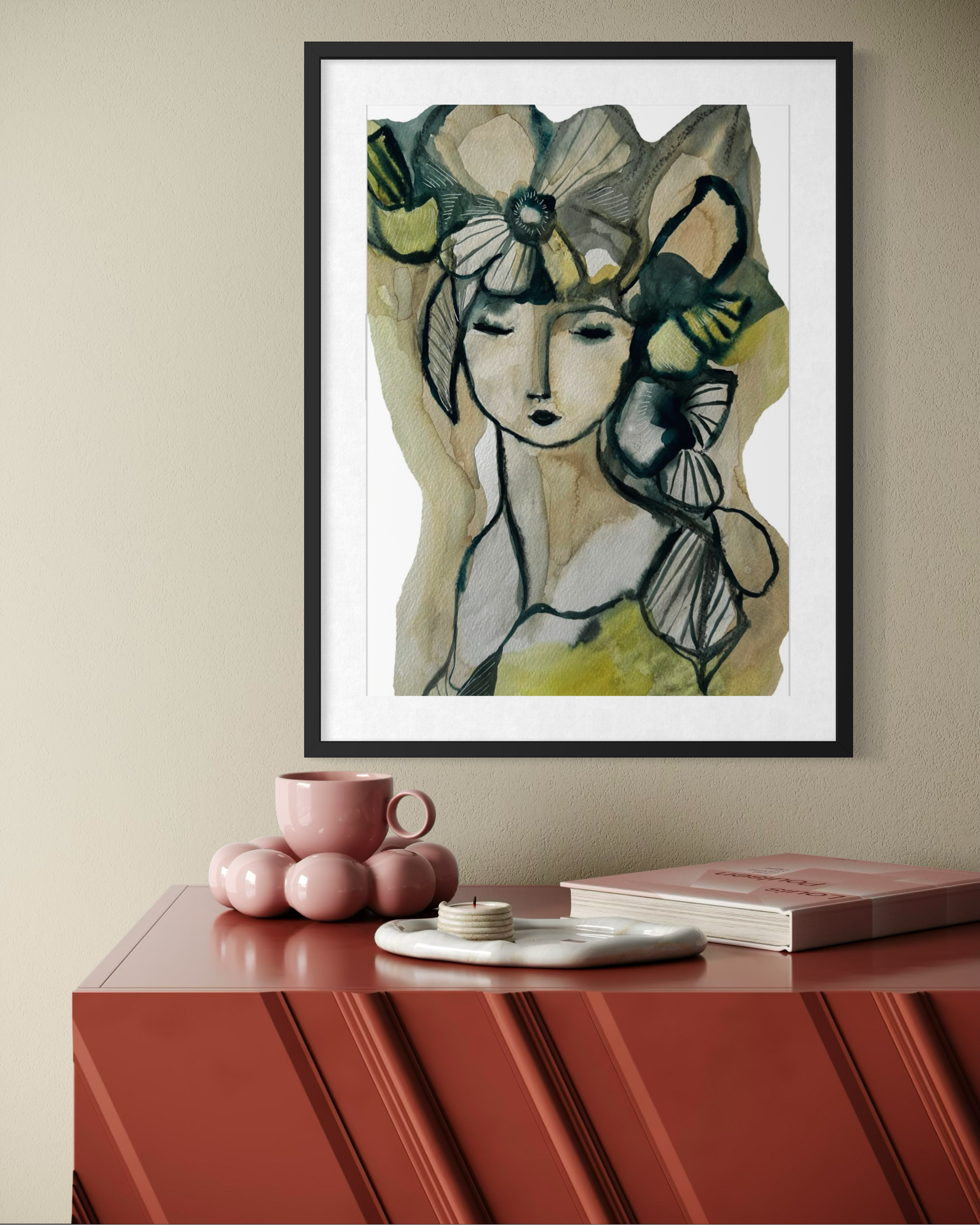 Poster ”Pausa ” i harmonisk miljö av konstnären Karolina Palmér. 