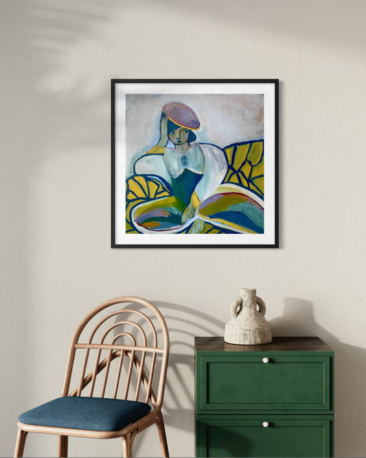 Poster ”Släppa.taget” i harmonisk interiör av konstnären Karolina Palmér. 