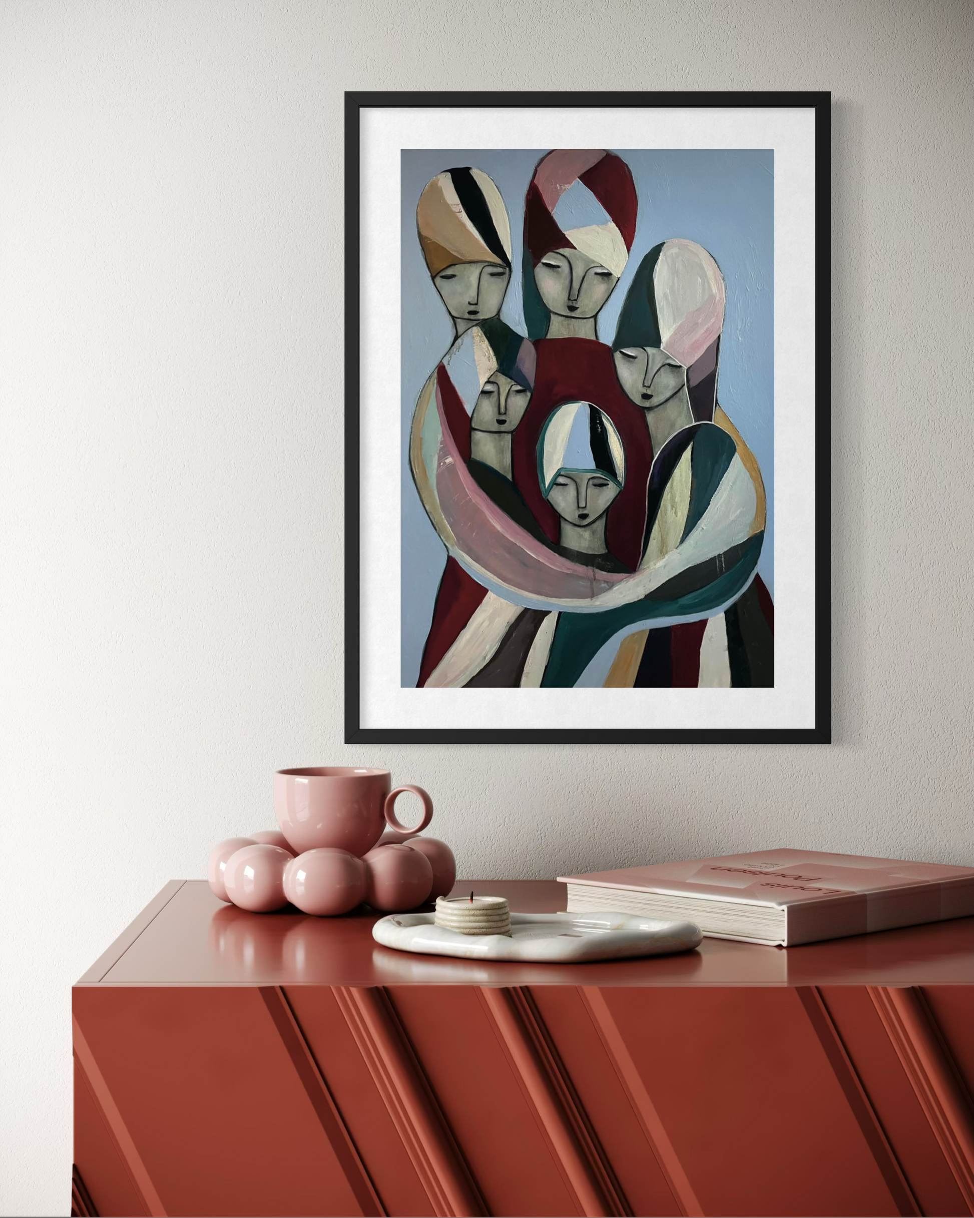 Poster ”Inifrån och ut” i harmonisk interiör av konstnären Karolina Palmér. 