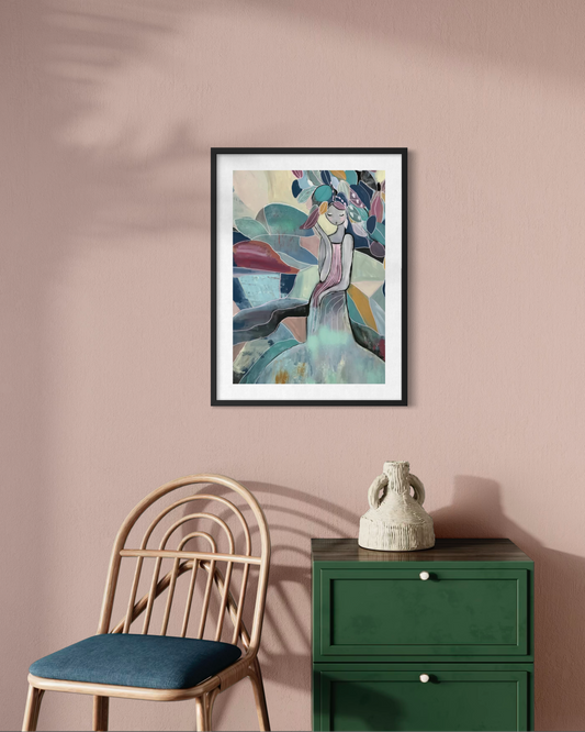 Poster ”Ge mig styrka” i harmonisk interiör. 