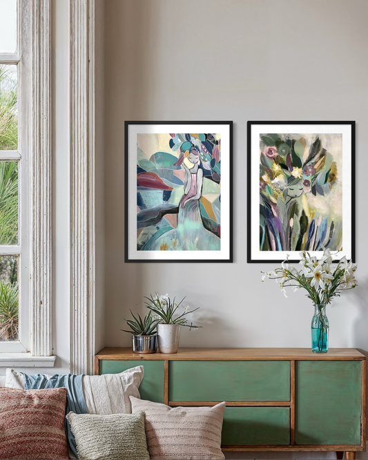 Paket med 2 stora posters i lugna färger i harmonisk inredningsmiljö. 