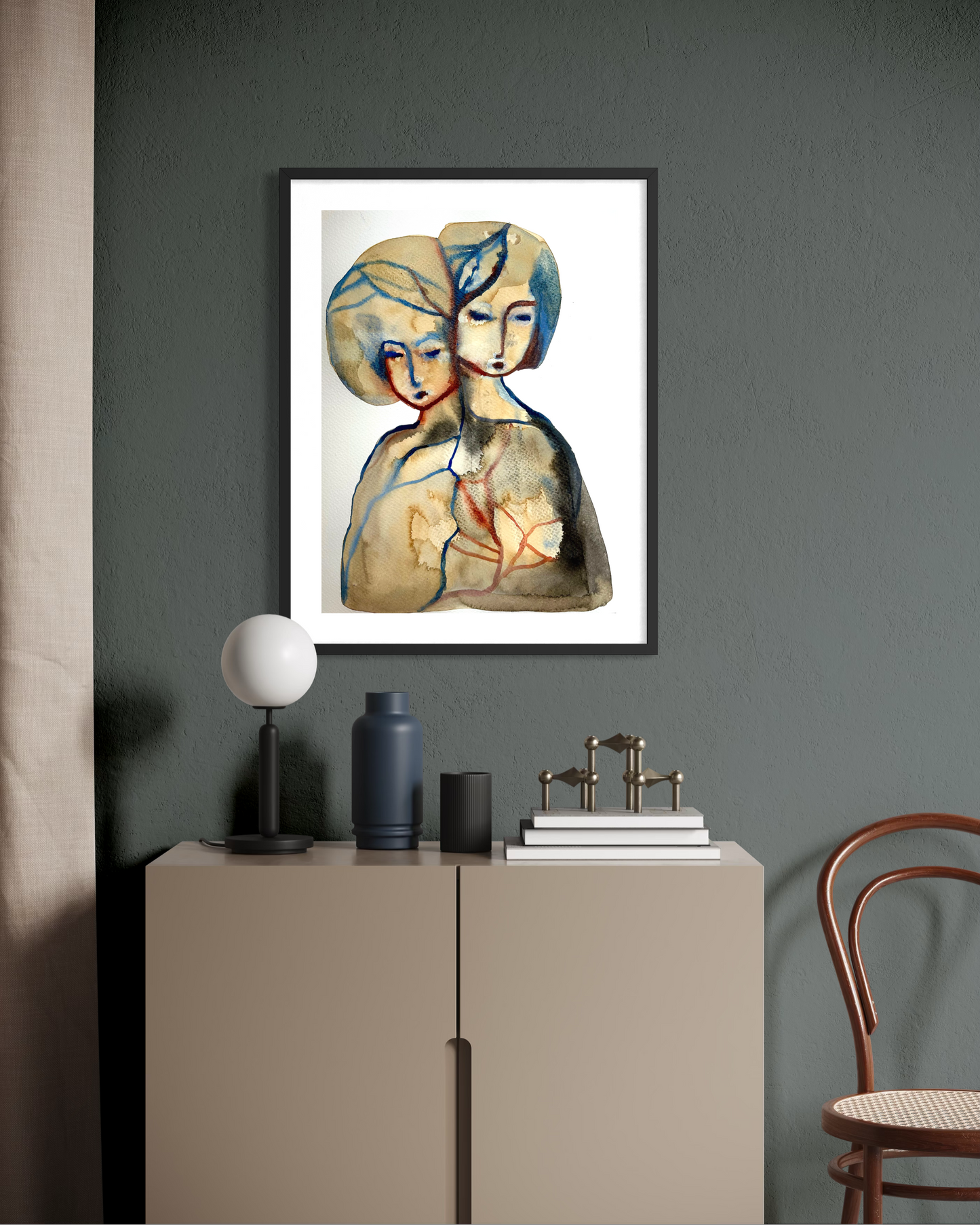 Akvarellmålning Själsband i harmonisk miljö av konstnären Karolina Palmér.