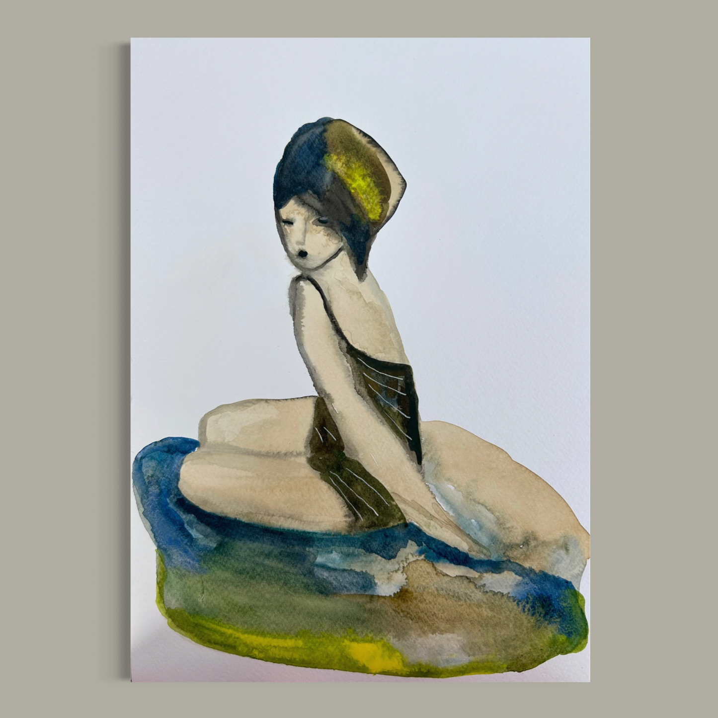 Akvarellmålning Voilá i harmonisk miljö av konstnären Karolina Palmér.