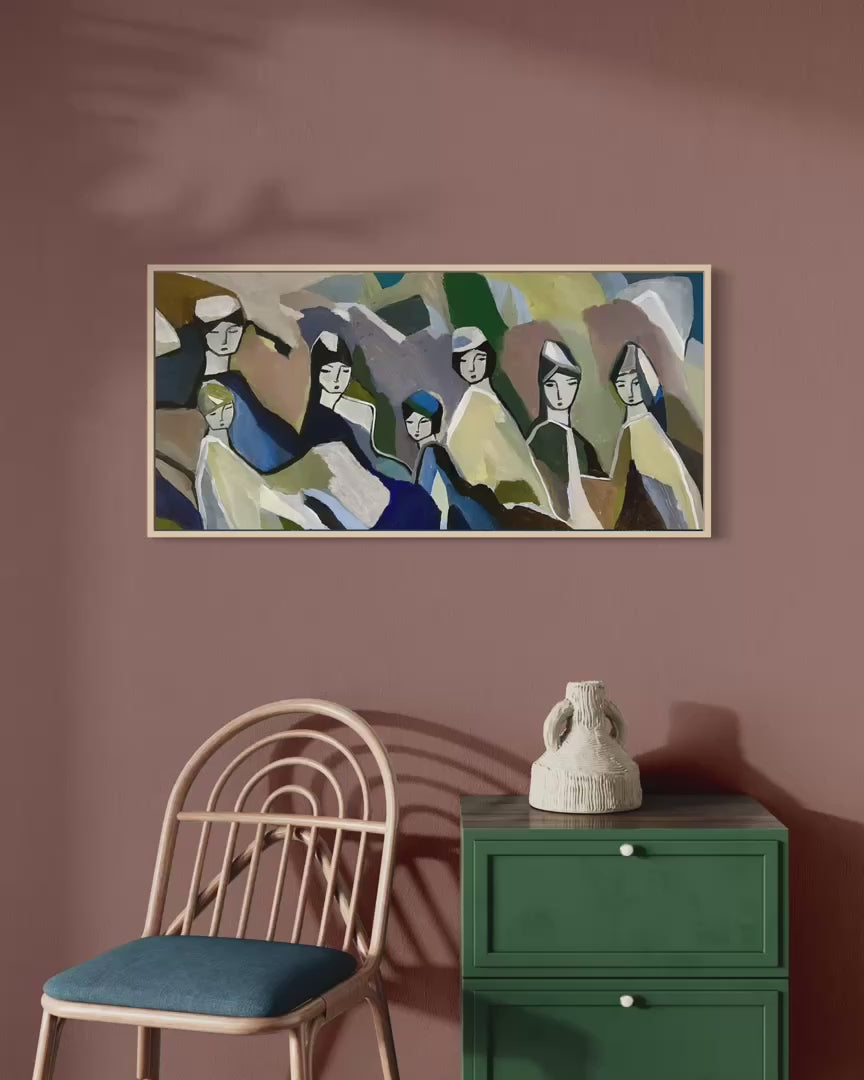 Filmklipp som visar originalmålningen ”People” i inredningsmiljö.
